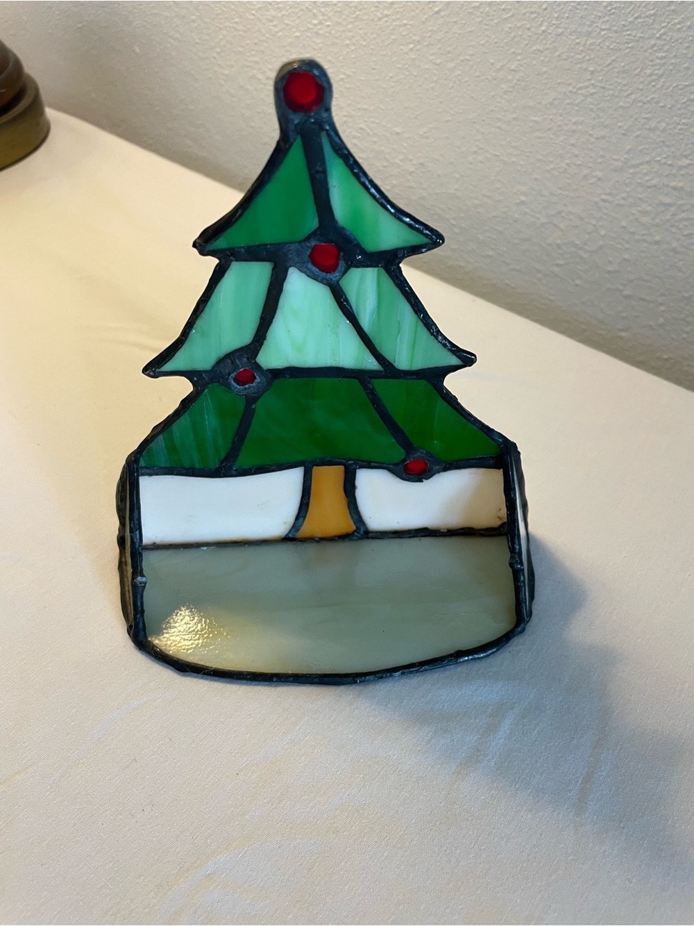 Stained Glass Green Christmas Tree Tea Light luminary Holiday Accent